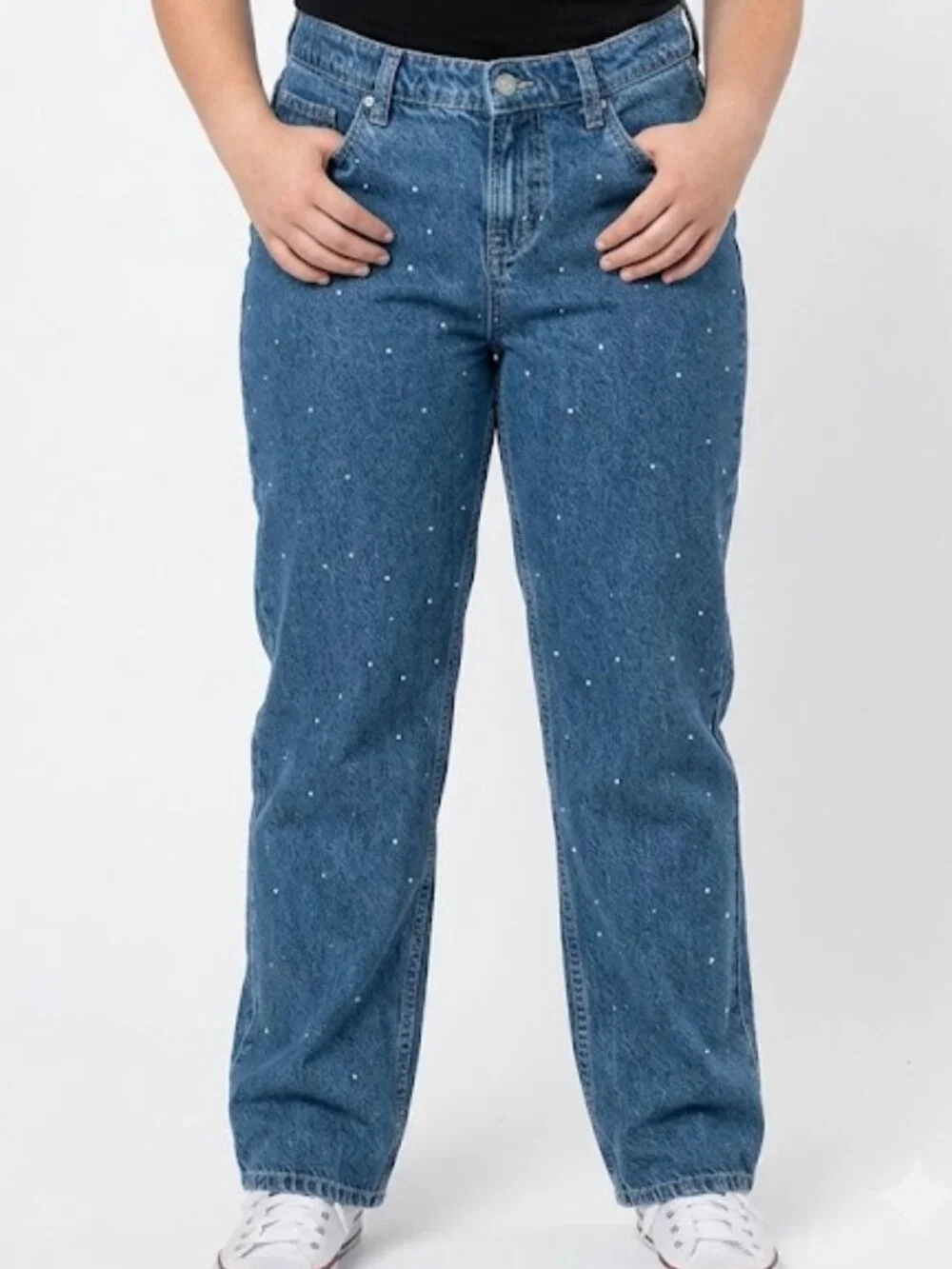 Gap Kids Teen Girls 18 Straight Leg Jeans Medium Wash Rhinestone Sparkle Denim